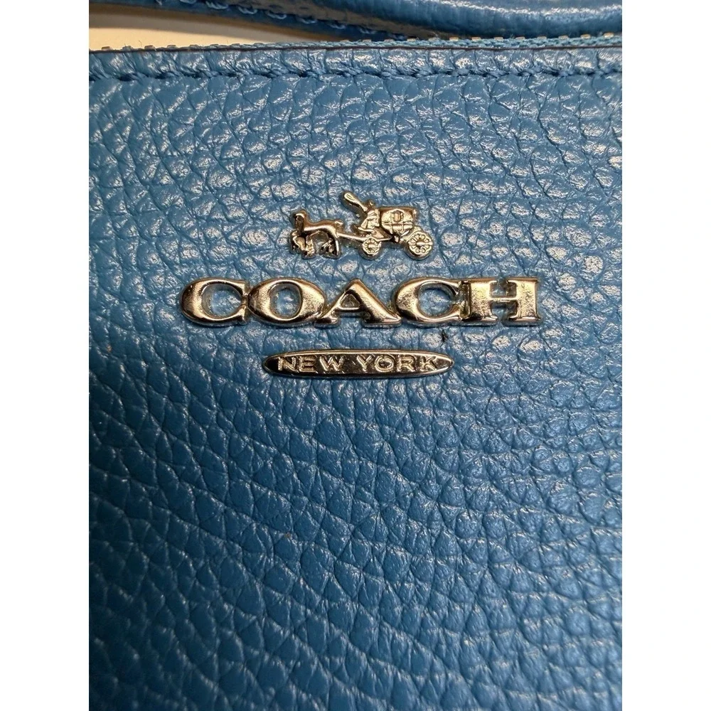 Coach Nolita Small Wristlet in Peacock Blue Pebble Leather with‎ Shearling Trim